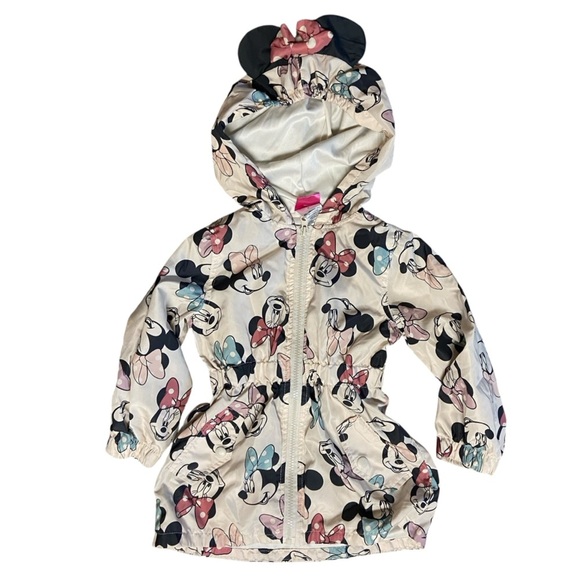 Disney Junior Minnie Mouse Girl’s Hooded Rain Jacket with Bow Size 3T Outdoors - Picture 2 of 12